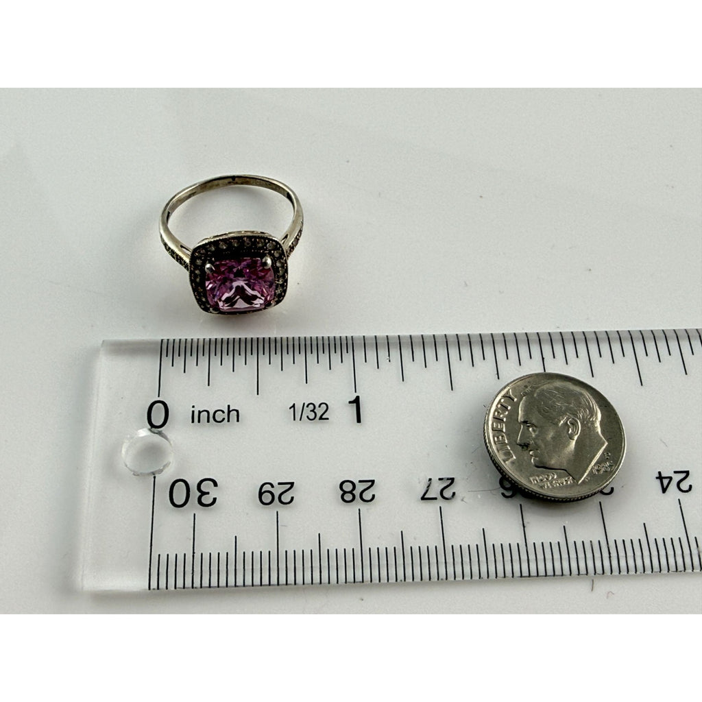 Gilt Sterling Silver Pink Sapphire and White Topaz Halo Ring 925 Size 7.25 2.8g