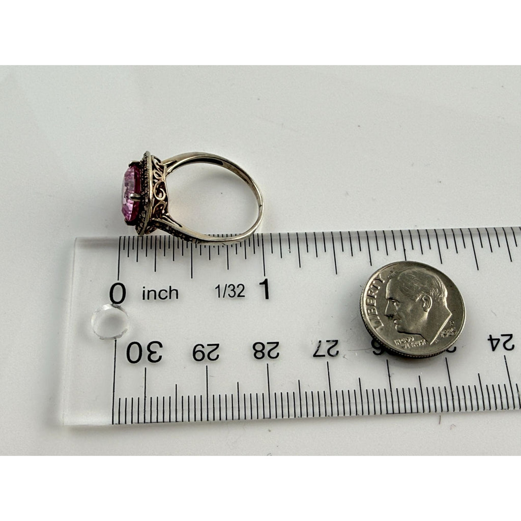 Gilt Sterling Silver Pink Sapphire and White Topaz Halo Ring 925 Size 7.25 2.8g
