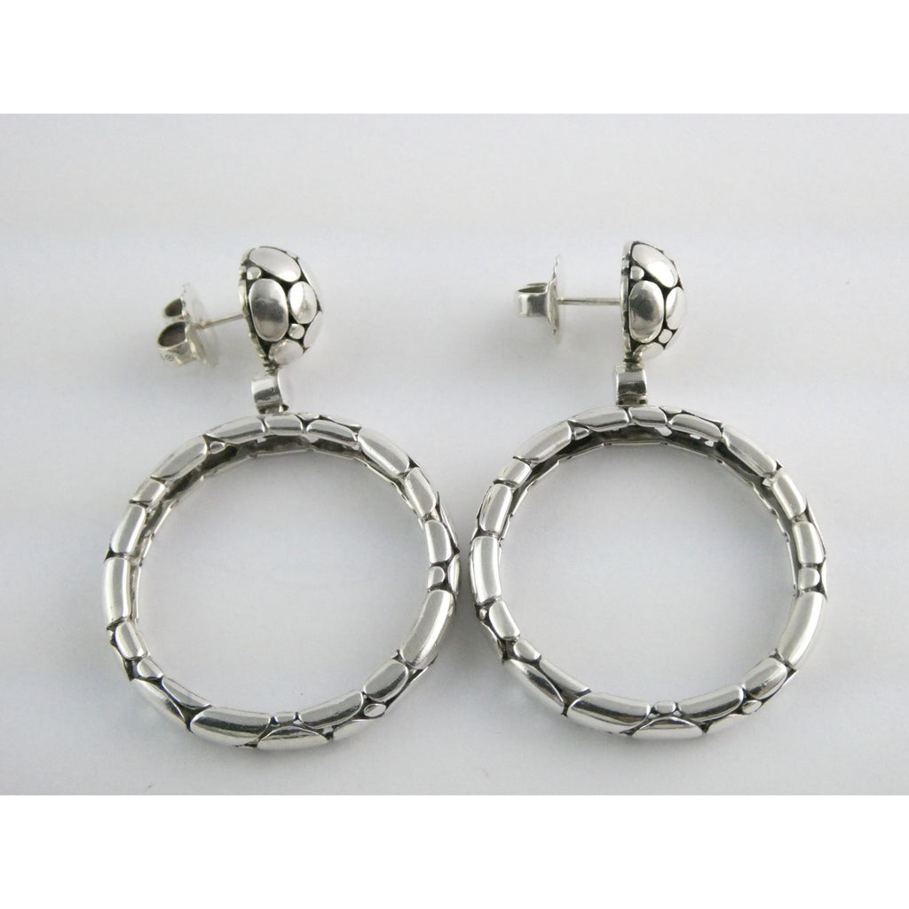 John Hardy Kali Sterling Silver Pebble Design Drop Hoop Earrings 20g 52mm Length