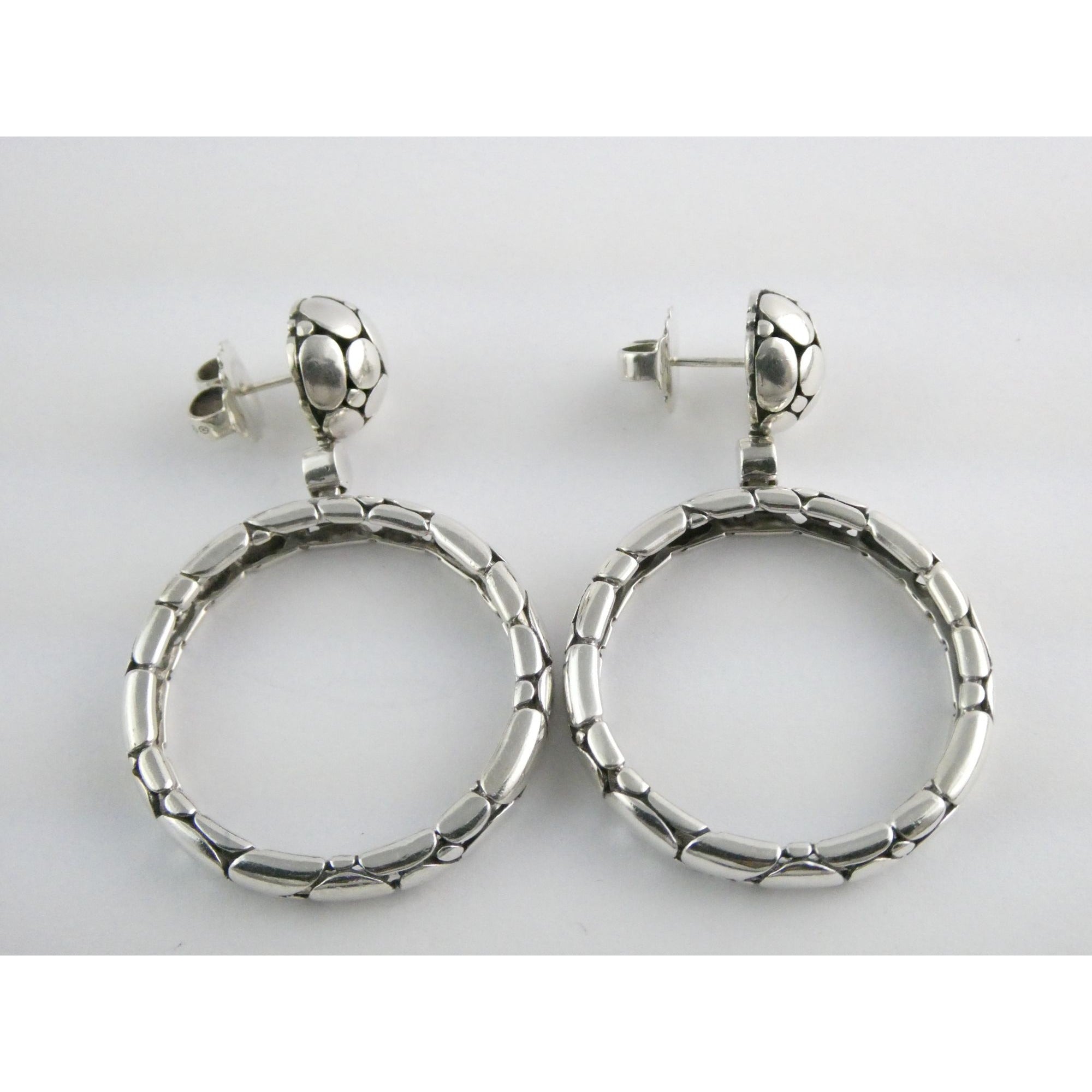 John Hardy Kali Sterling Silver Pebble Design Drop Hoop Earrings 20g 52mm Length