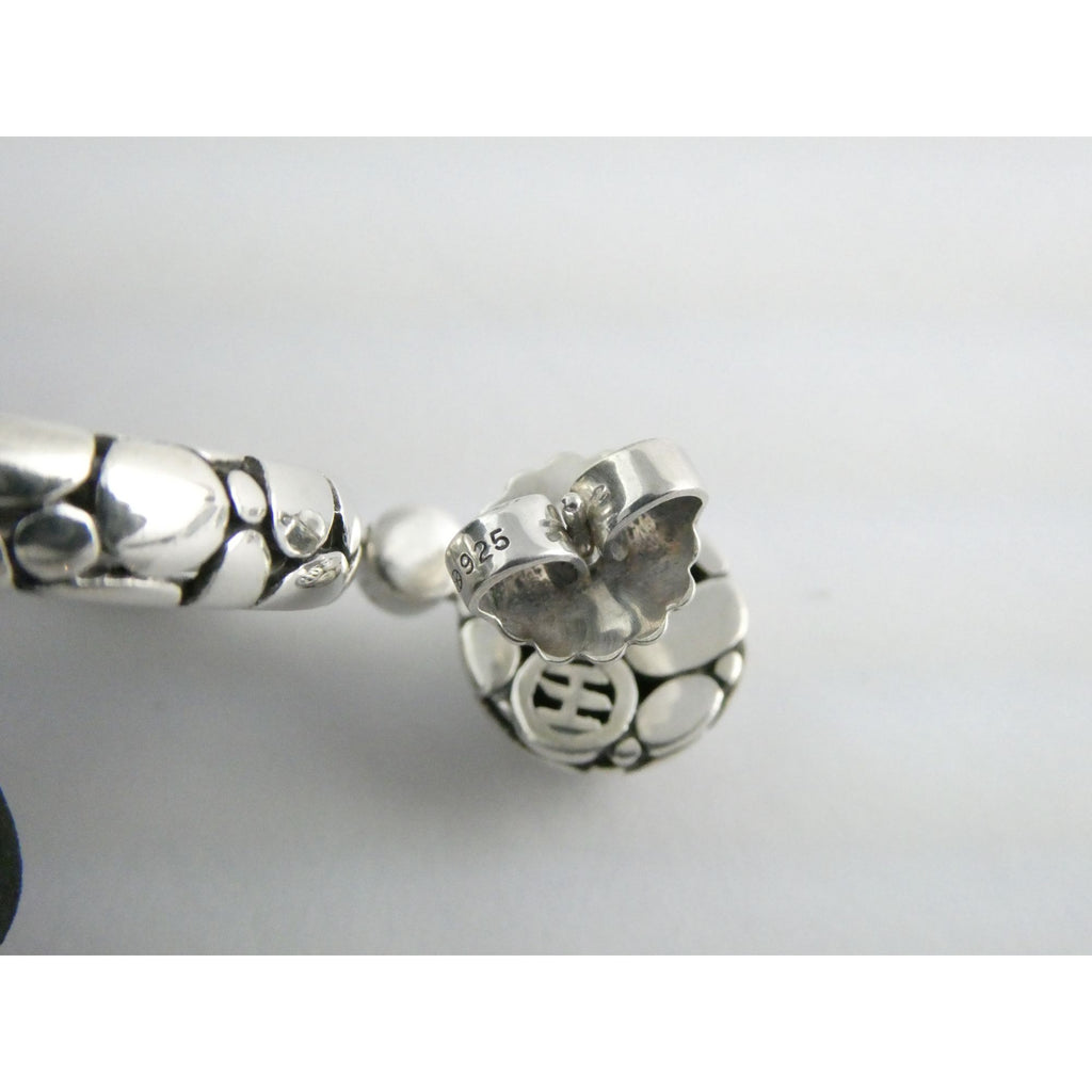 John Hardy Kali Sterling Silver Pebble Design Drop Hoop Earrings 20g 52mm Length