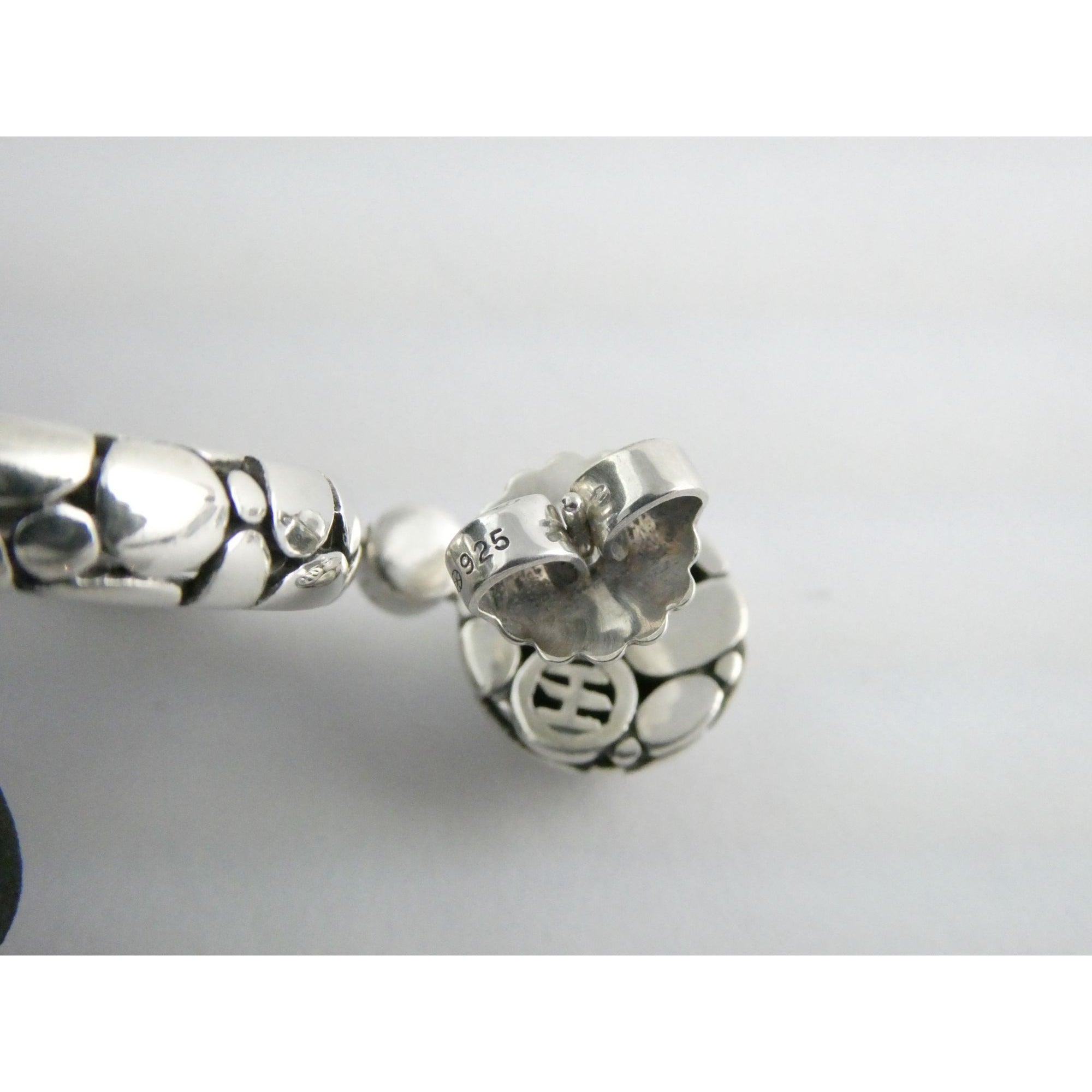 John Hardy Kali Sterling Silver Pebble Design Drop Hoop Earrings 20g 52mm Length
