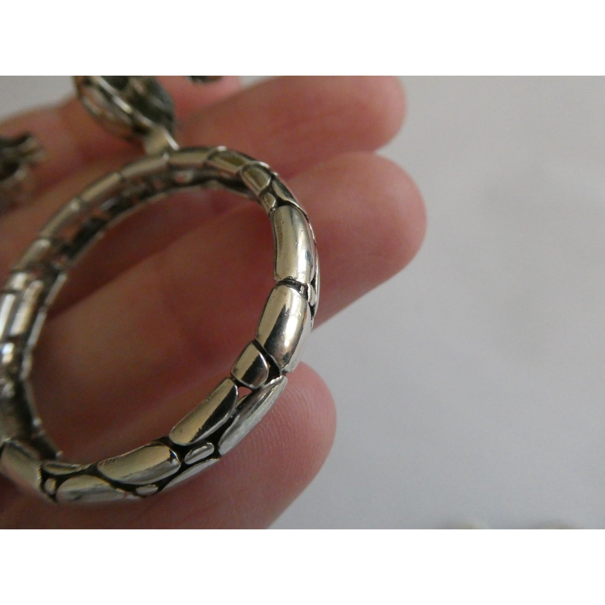 John Hardy Kali Sterling Silver Pebble Design Drop Hoop Earrings 20g 52mm Length