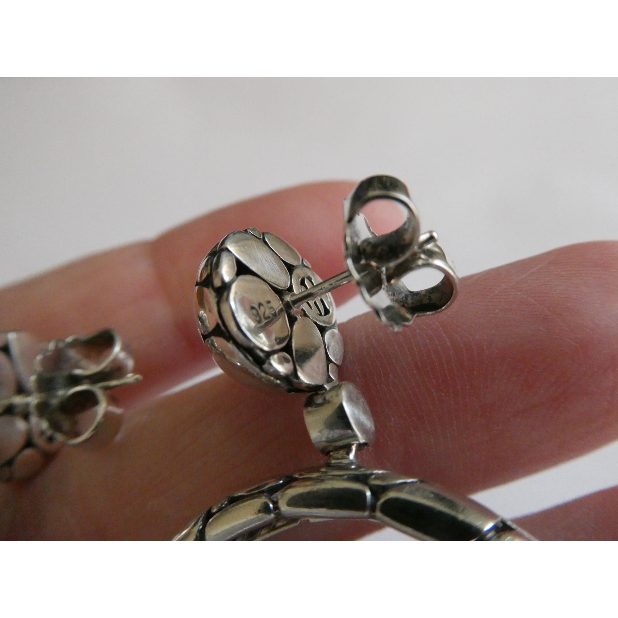 John Hardy Kali Sterling Silver Pebble Design Drop Hoop Earrings 20g 52mm Length