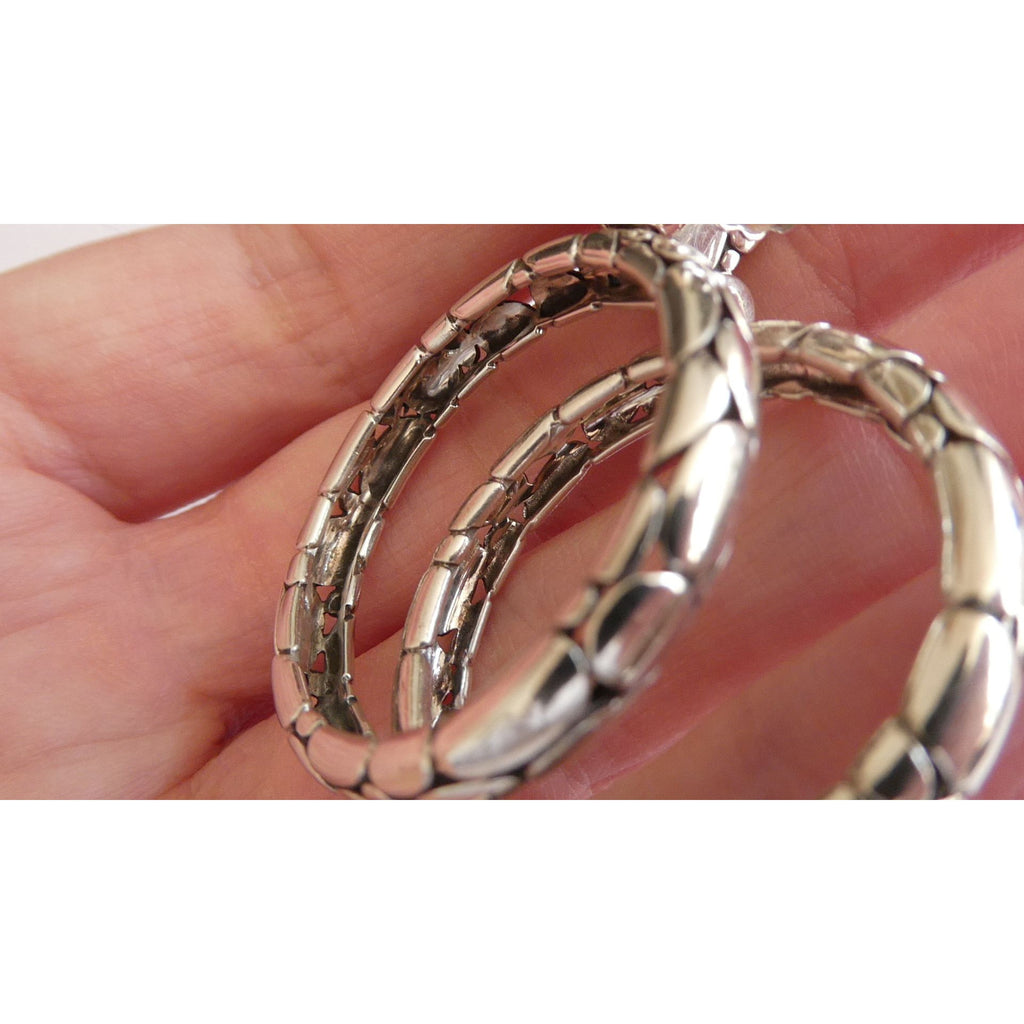 John Hardy Kali Sterling Silver Pebble Design Drop Hoop Earrings 20g 52mm Length