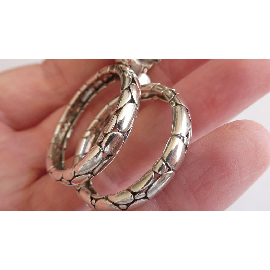John Hardy Kali Sterling Silver Pebble Design Drop Hoop Earrings 20g 52mm Length