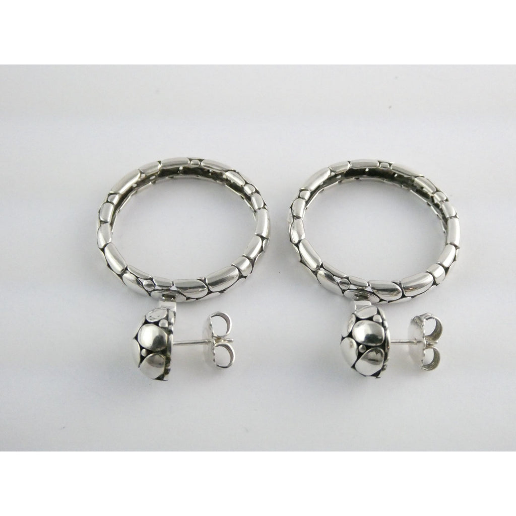 John Hardy Kali Sterling Silver Pebble Design Drop Hoop Earrings 20g 52mm Length