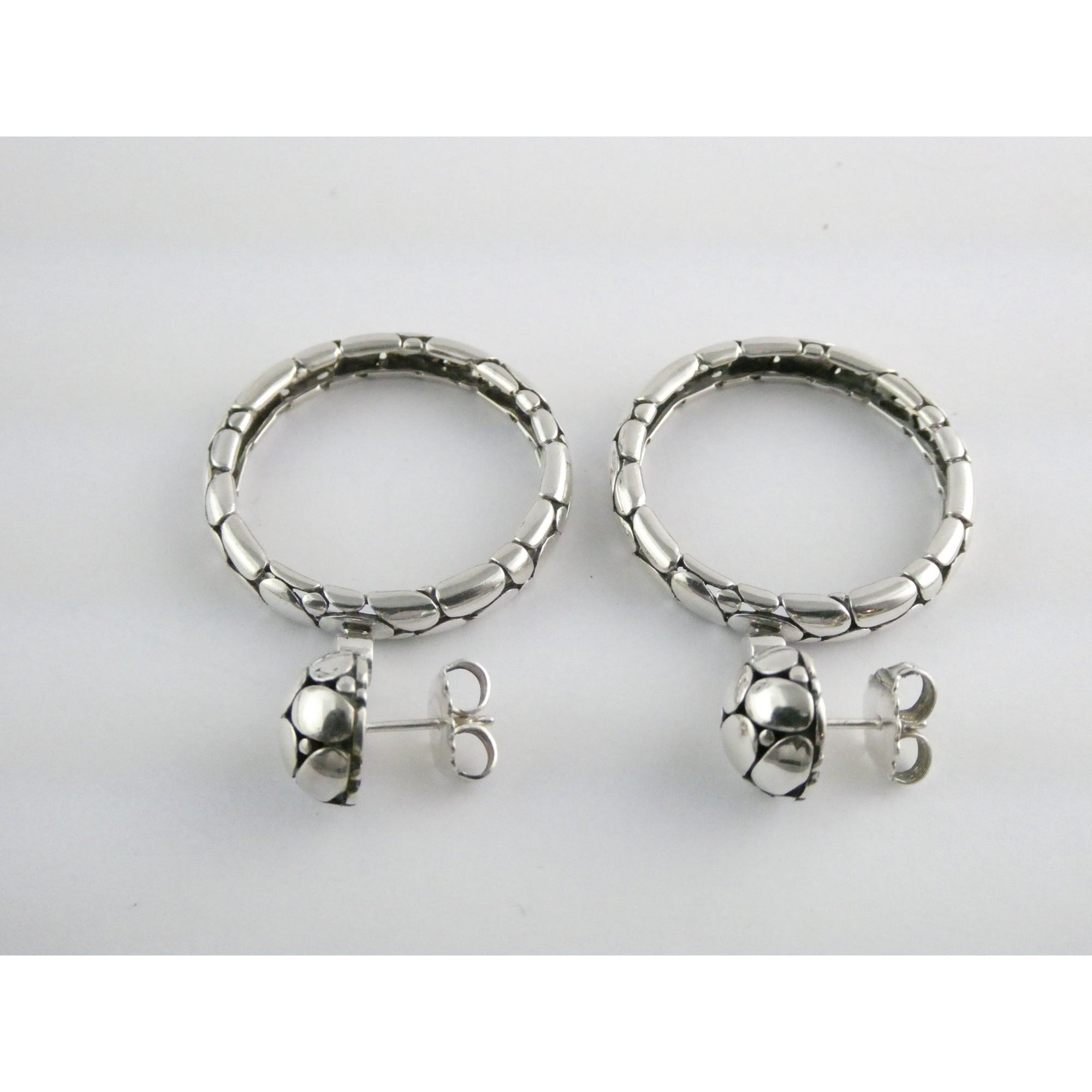 John Hardy Kali Sterling Silver Pebble Design Drop Hoop Earrings 20g 52mm Length