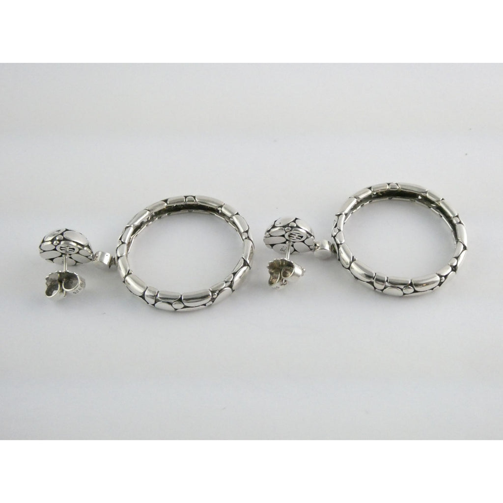 John Hardy Kali Sterling Silver Pebble Design Drop Hoop Earrings 20g 52mm Length
