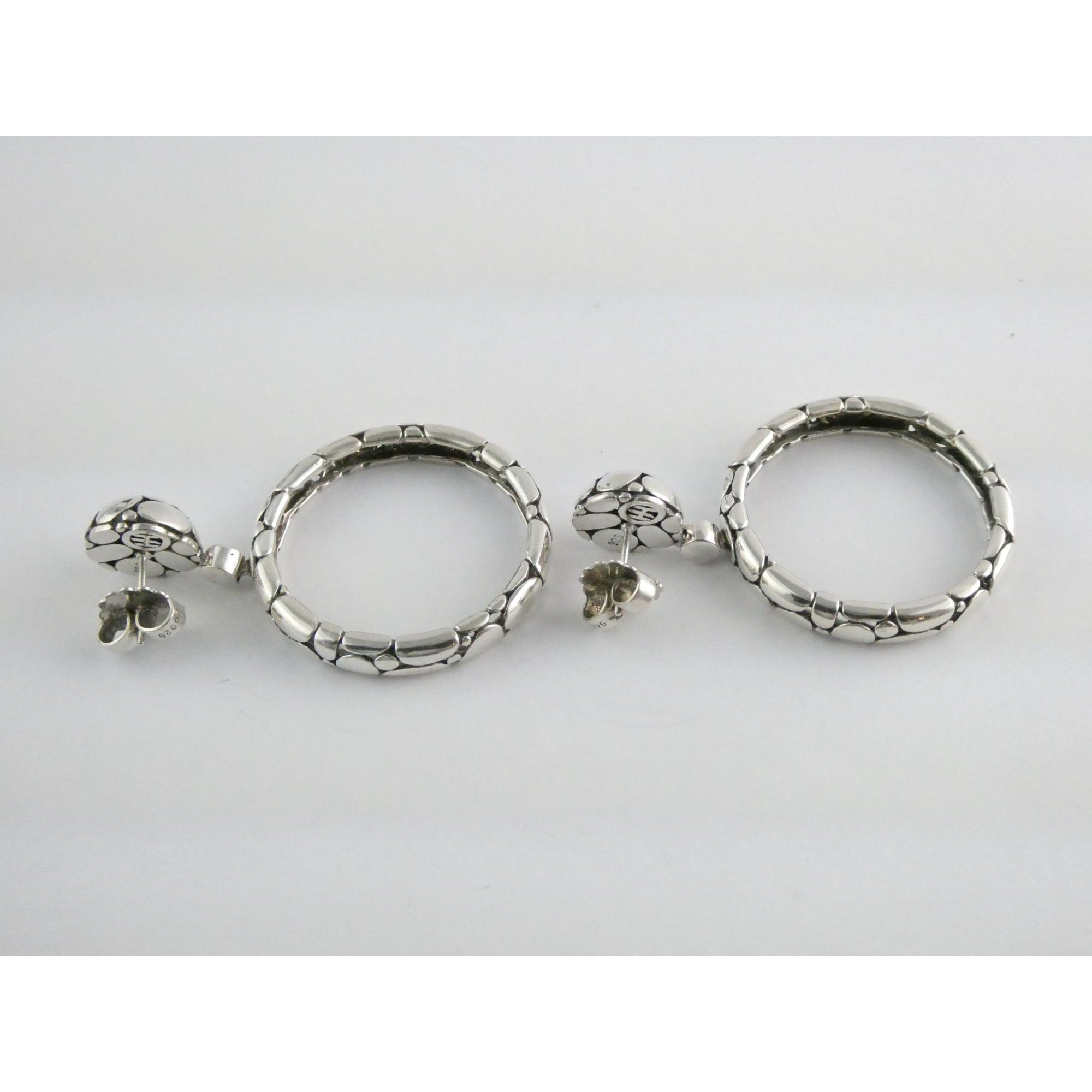 John Hardy Kali Sterling Silver Pebble Design Drop Hoop Earrings 20g 52mm Length