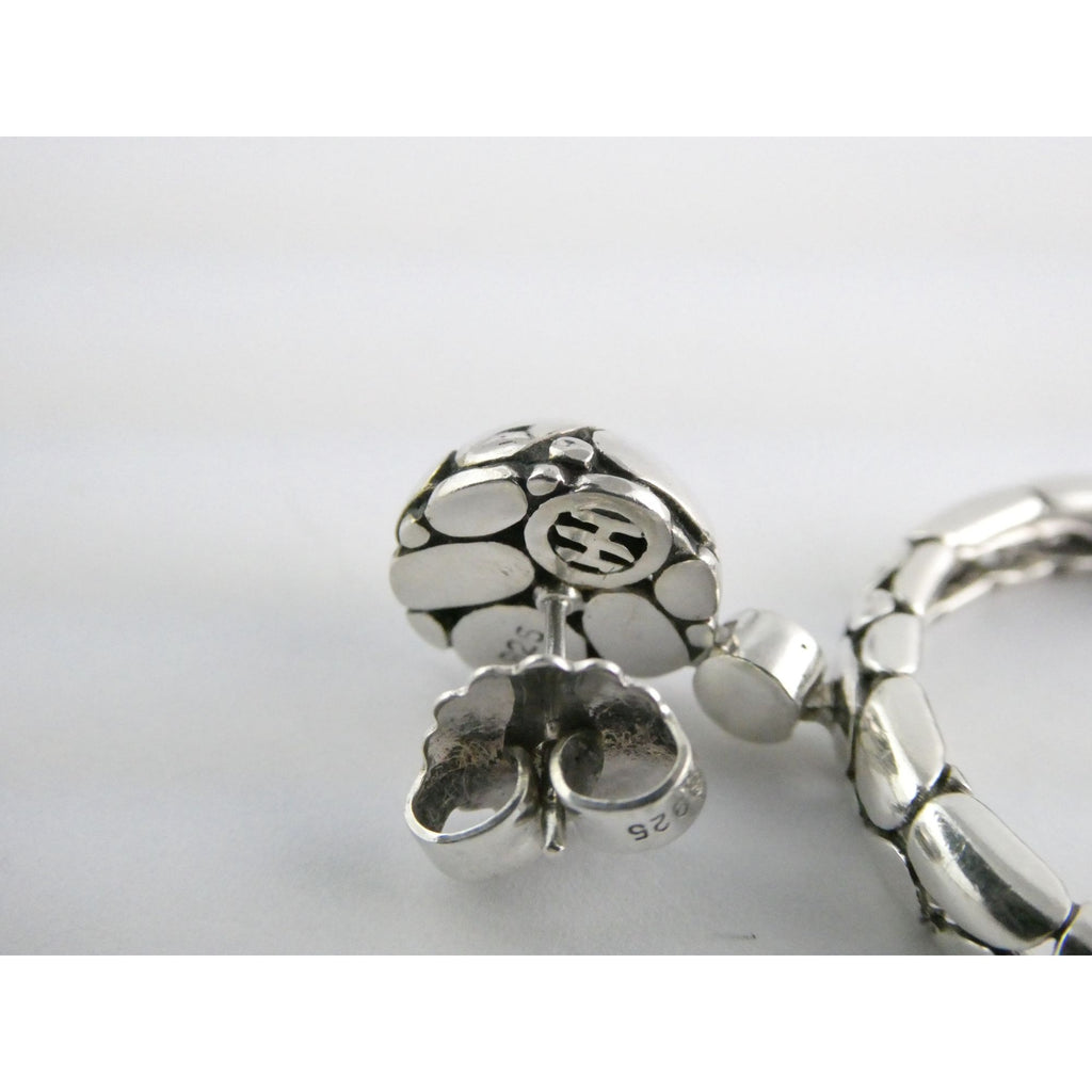 John Hardy Kali Sterling Silver Pebble Design Drop Hoop Earrings 20g 52mm Length