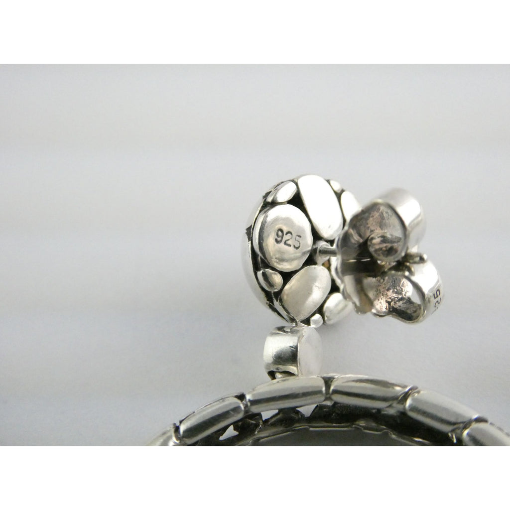 John Hardy Kali Sterling Silver Pebble Design Drop Hoop Earrings 20g 52mm Length