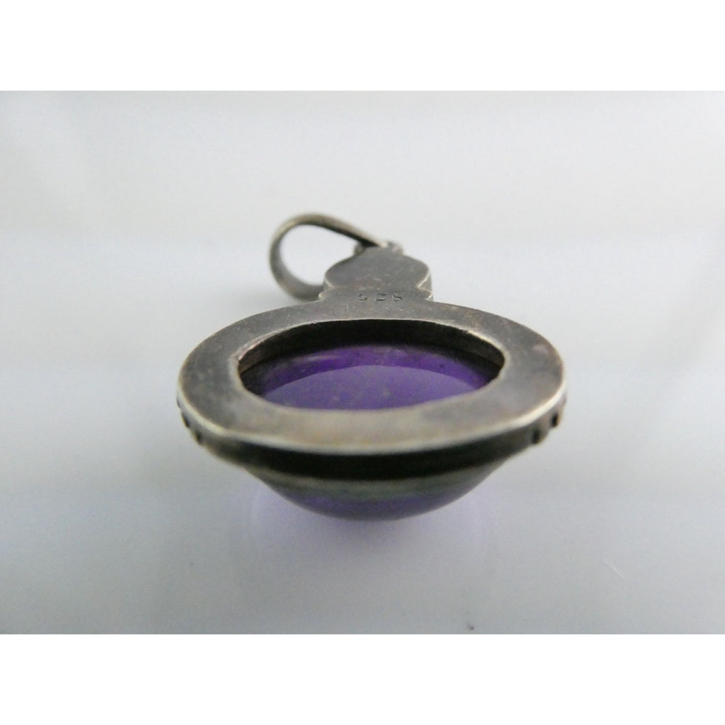 Vintage Sterling Silver Deep Purple Amethyst and Blue Moonstone Pendant 5g 33mm