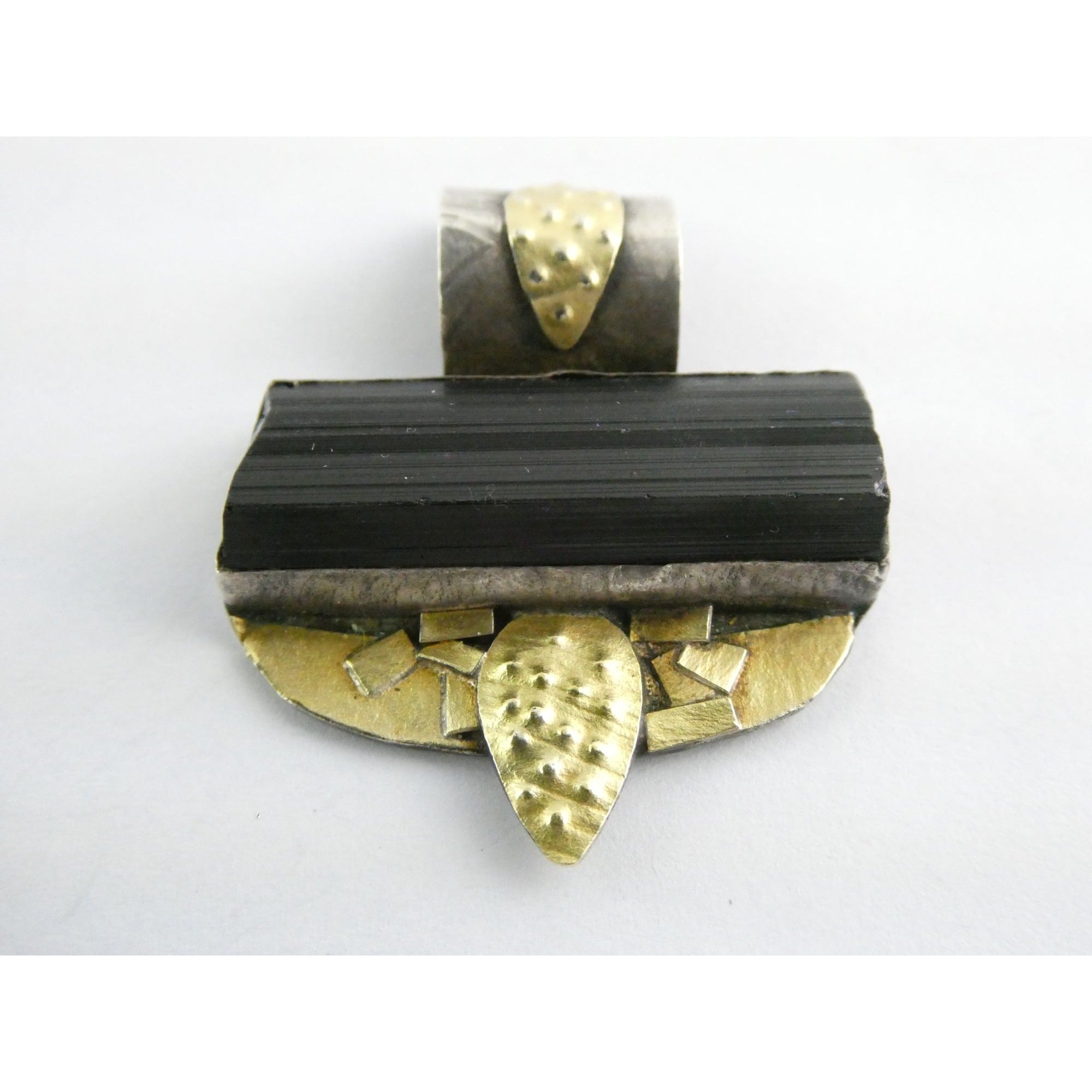 Handmade Signed Sterling Silver Mixed Metals Black Tourmaline Pendant 2006