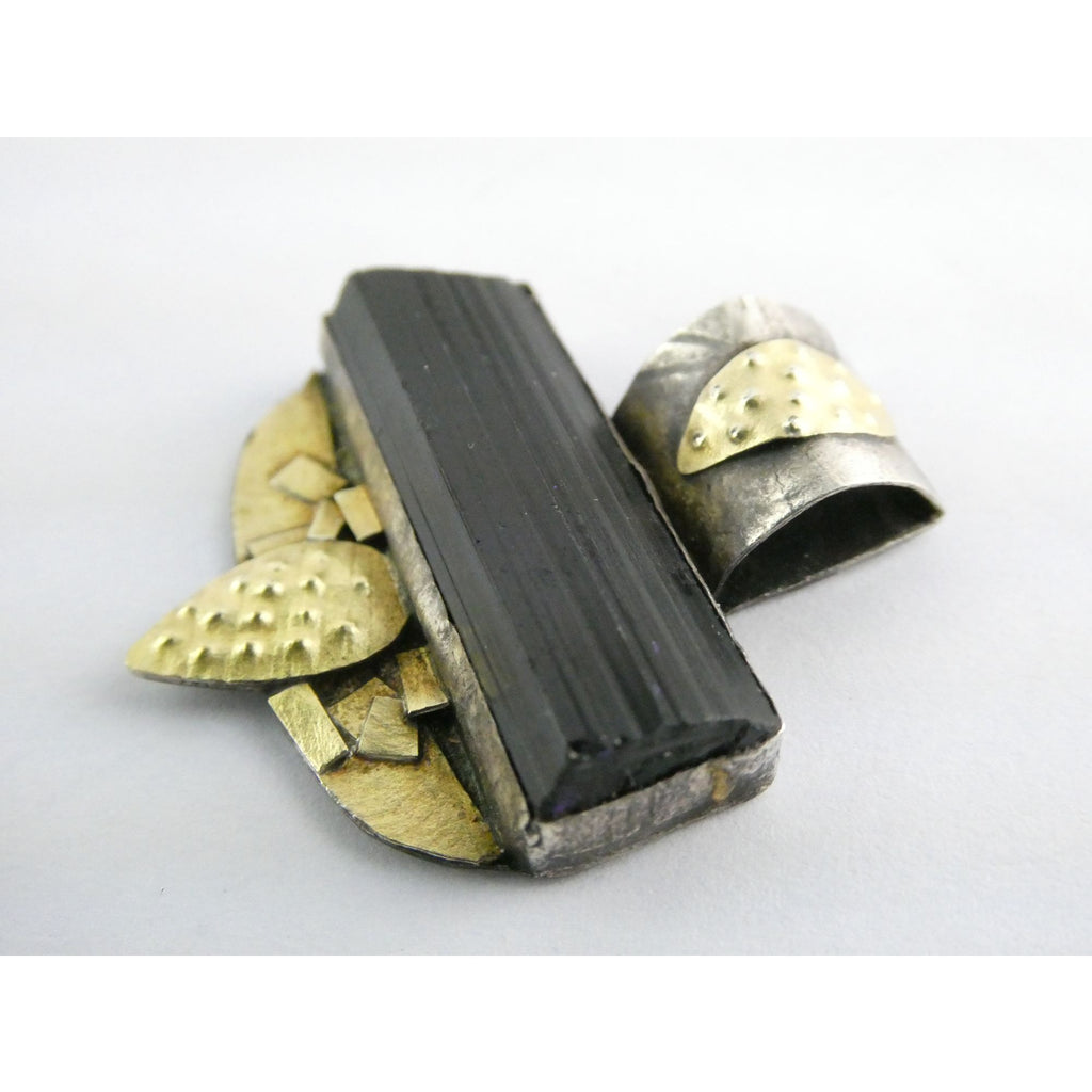Handmade Signed Sterling Silver Mixed Metals Black Tourmaline Pendant 2006