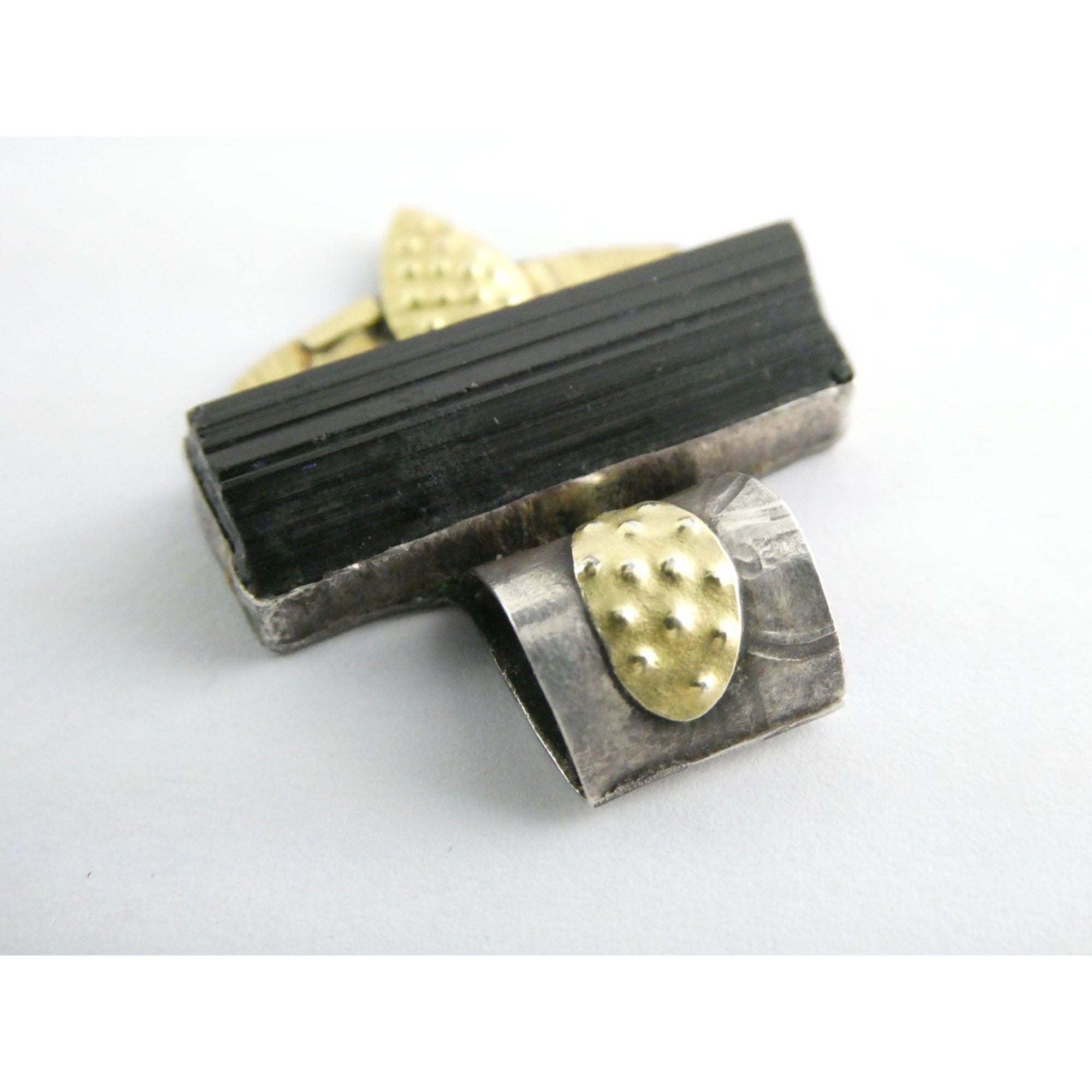 Handmade Signed Sterling Silver Mixed Metals Black Tourmaline Pendant 2006