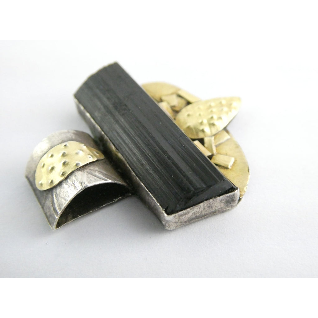 Handmade Signed Sterling Silver Mixed Metals Black Tourmaline Pendant 2006