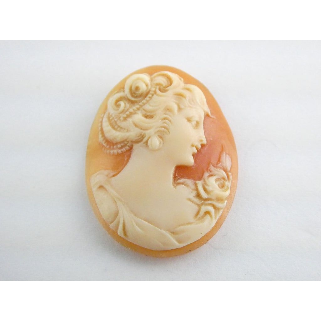 Vintage Loose Carved Carnelian Shell Cameo Woman Facing Right 29mm x 22mm 3.3g