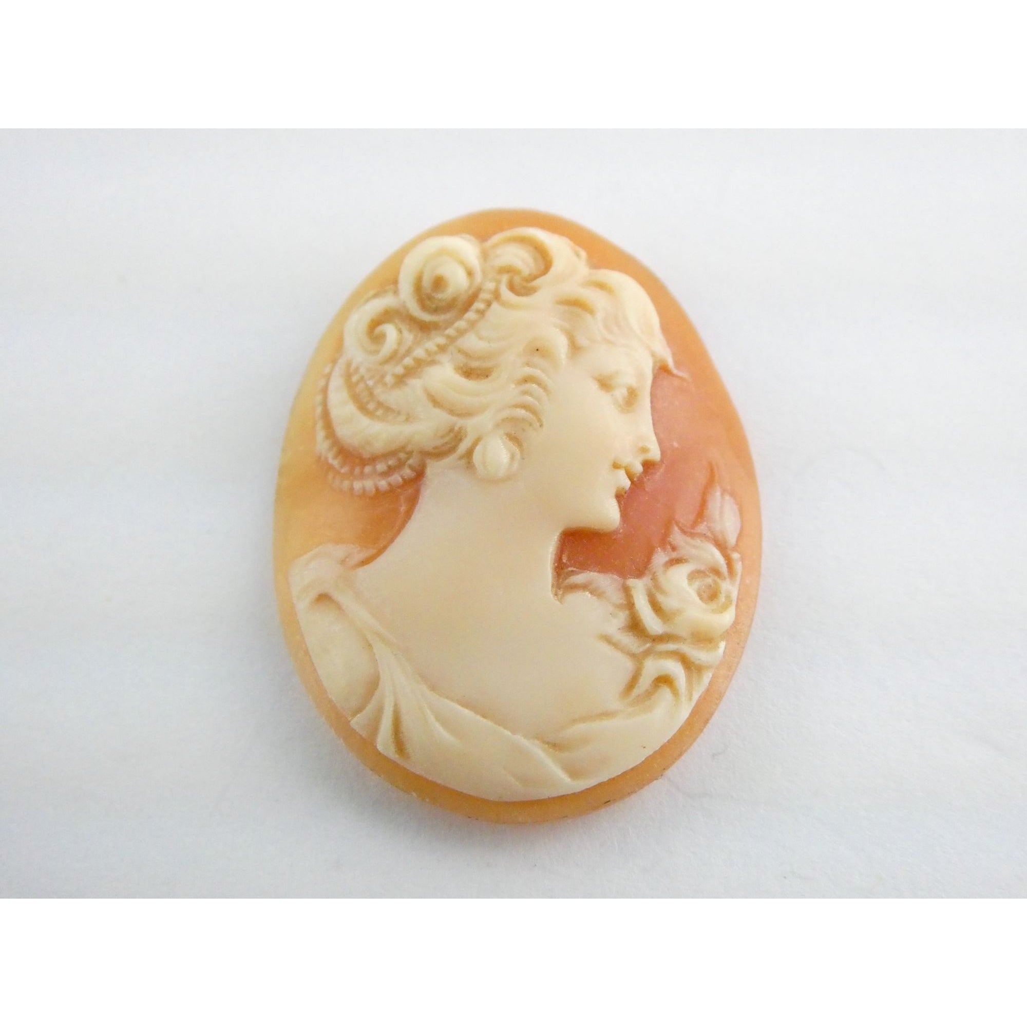 Vintage Loose Carved Carnelian Shell Cameo Woman Facing Right 29mm x 22mm 3.3g