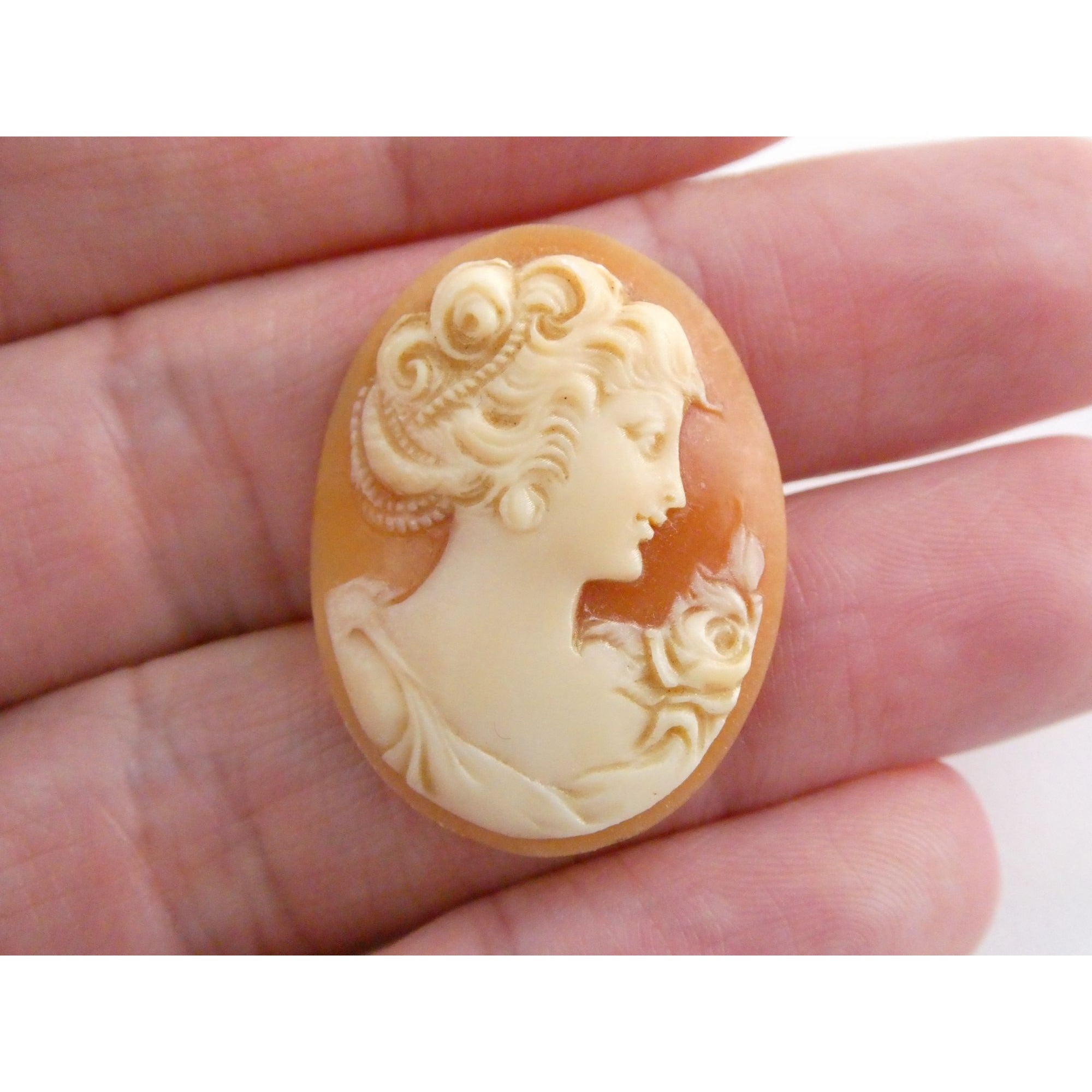 Vintage Loose Carved Carnelian Shell Cameo Woman Facing Right 29mm x 22mm 3.3g