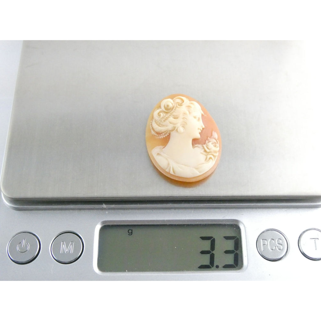 Vintage Loose Carved Carnelian Shell Cameo Woman Facing Right 29mm x 22mm 3.3g