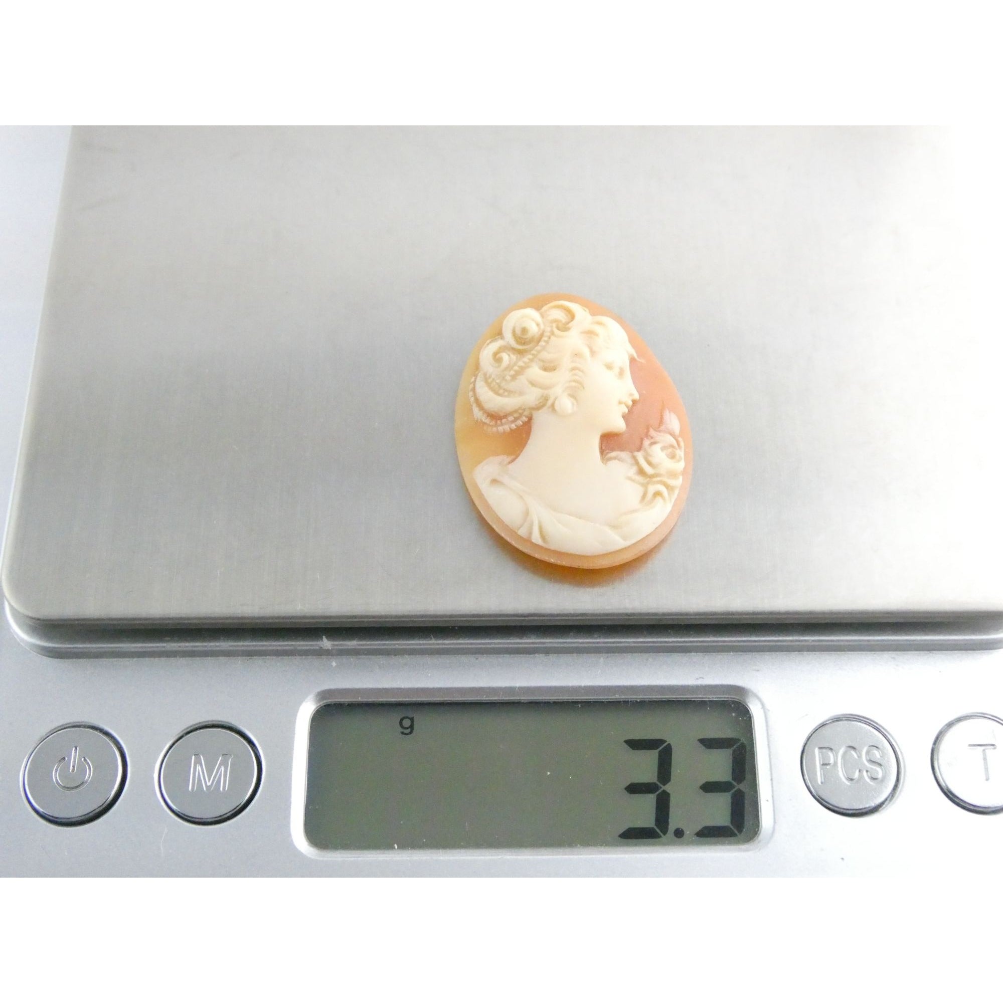 Vintage Loose Carved Carnelian Shell Cameo Woman Facing Right 29mm x 22mm 3.3g