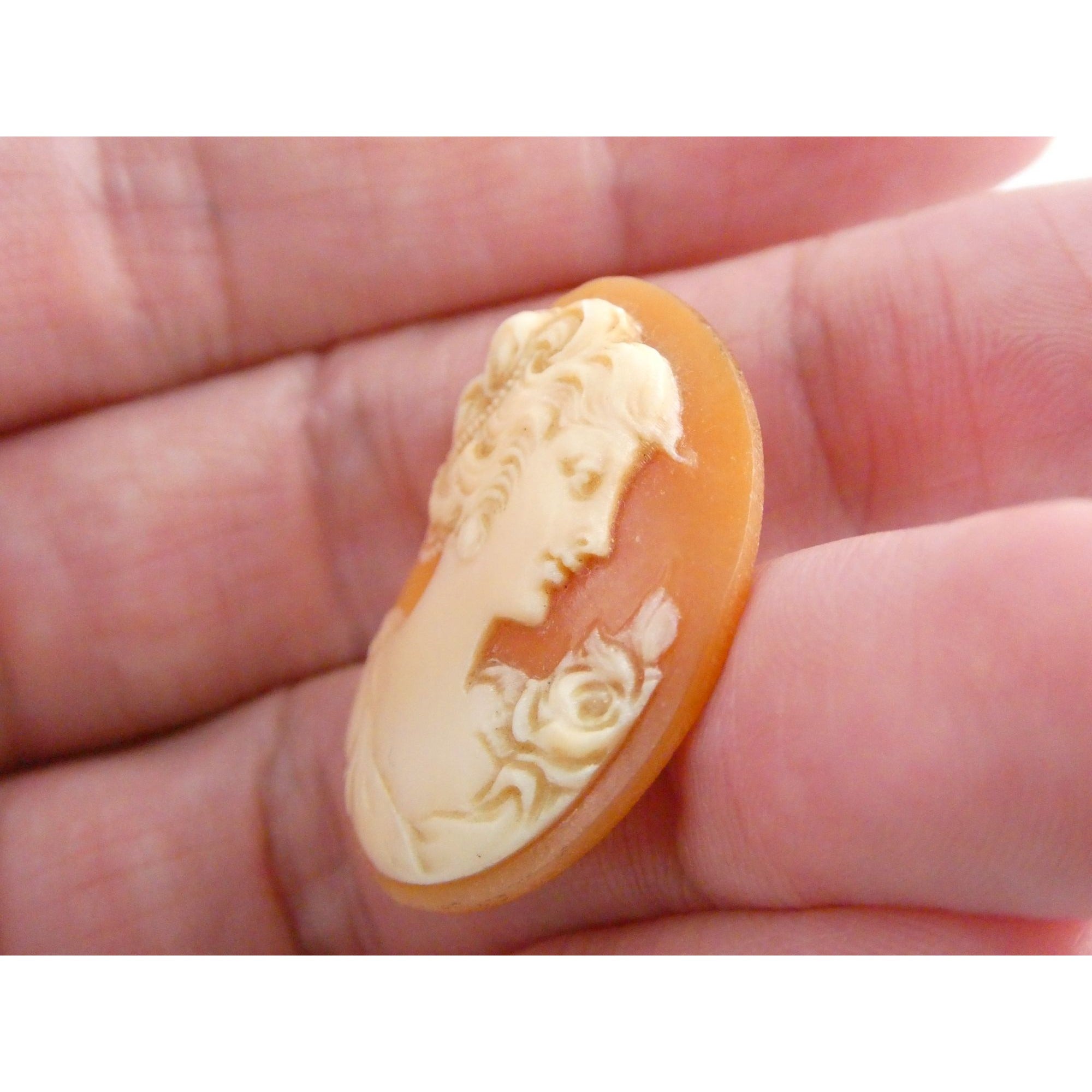 Vintage Loose Carved Carnelian Shell Cameo Woman Facing Right 29mm x 22mm 3.3g