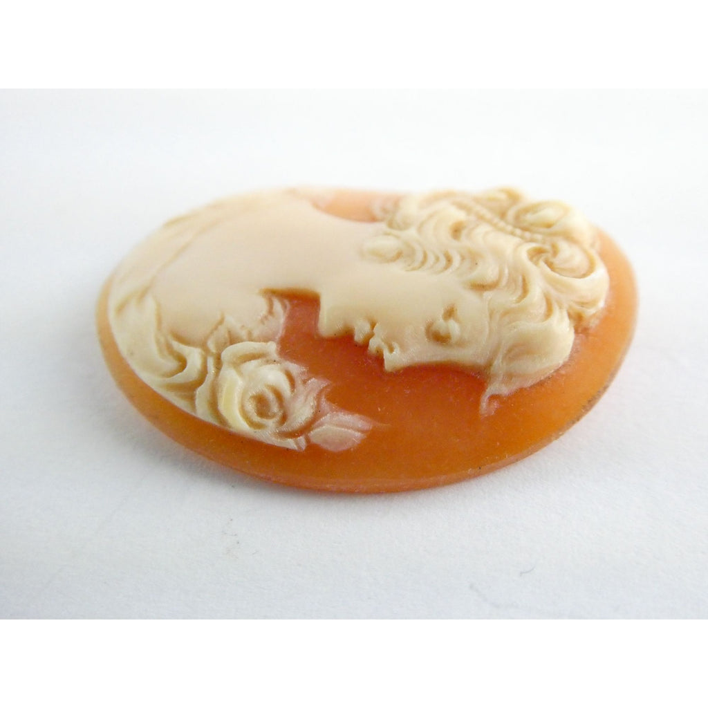 Vintage Loose Carved Carnelian Shell Cameo Woman Facing Right 29mm x 22mm 3.3g