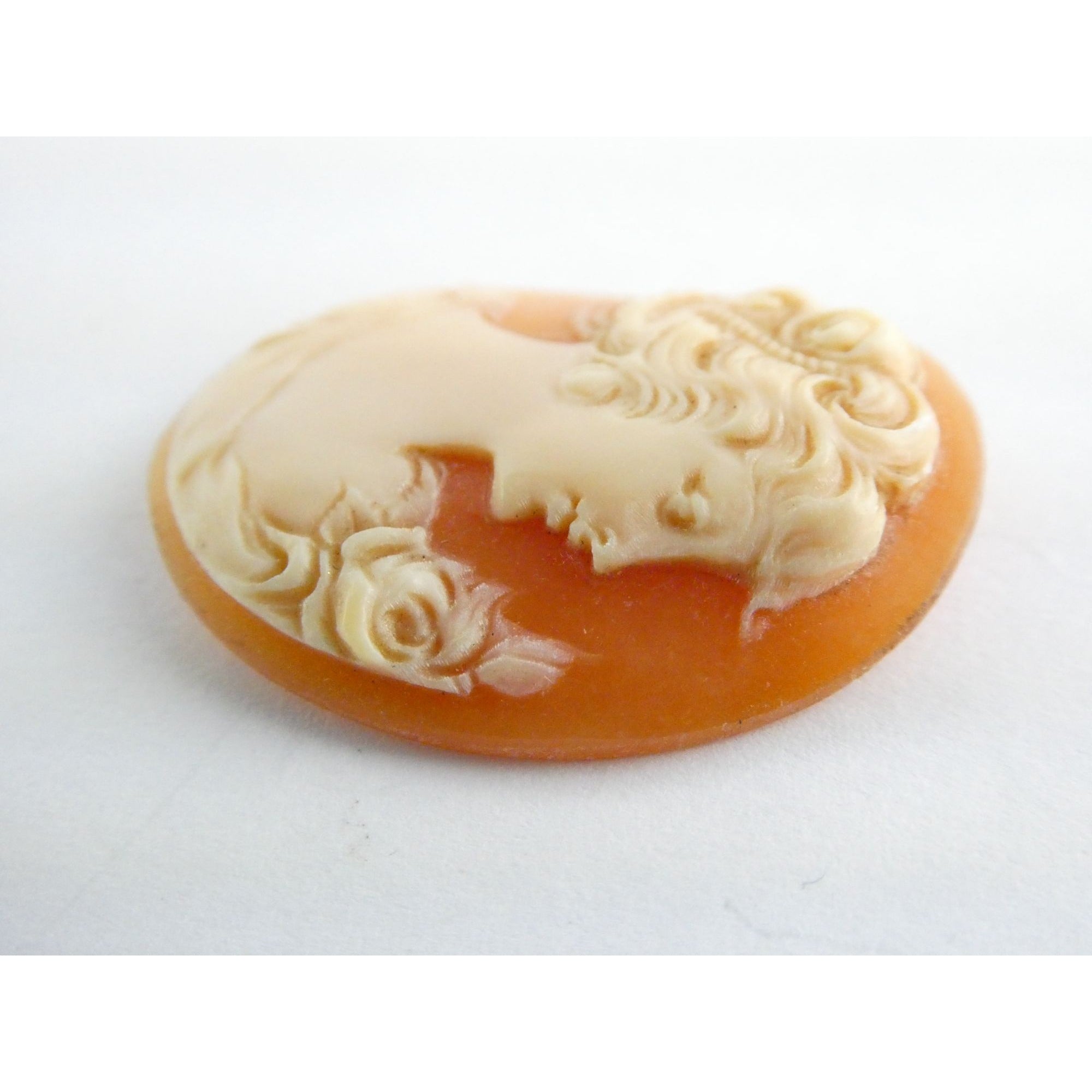 Vintage Loose Carved Carnelian Shell Cameo Woman Facing Right 29mm x 22mm 3.3g