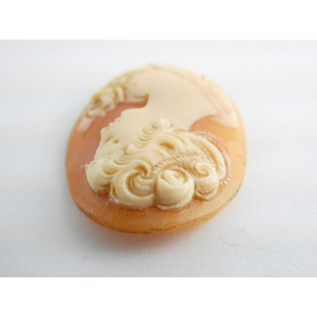 Vintage Loose Carved Carnelian Shell Cameo Woman Facing Right 29mm x 22mm 3.3g