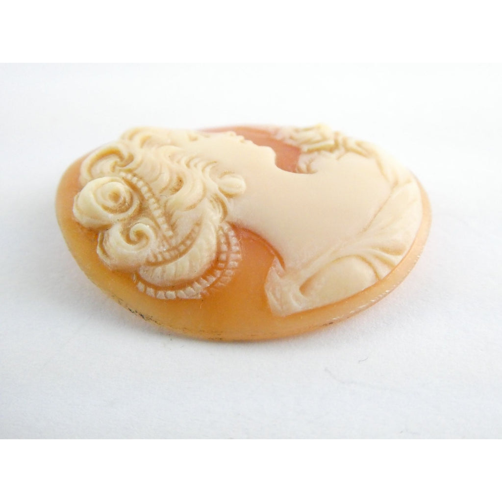 Vintage Loose Carved Carnelian Shell Cameo Woman Facing Right 29mm x 22mm 3.3g