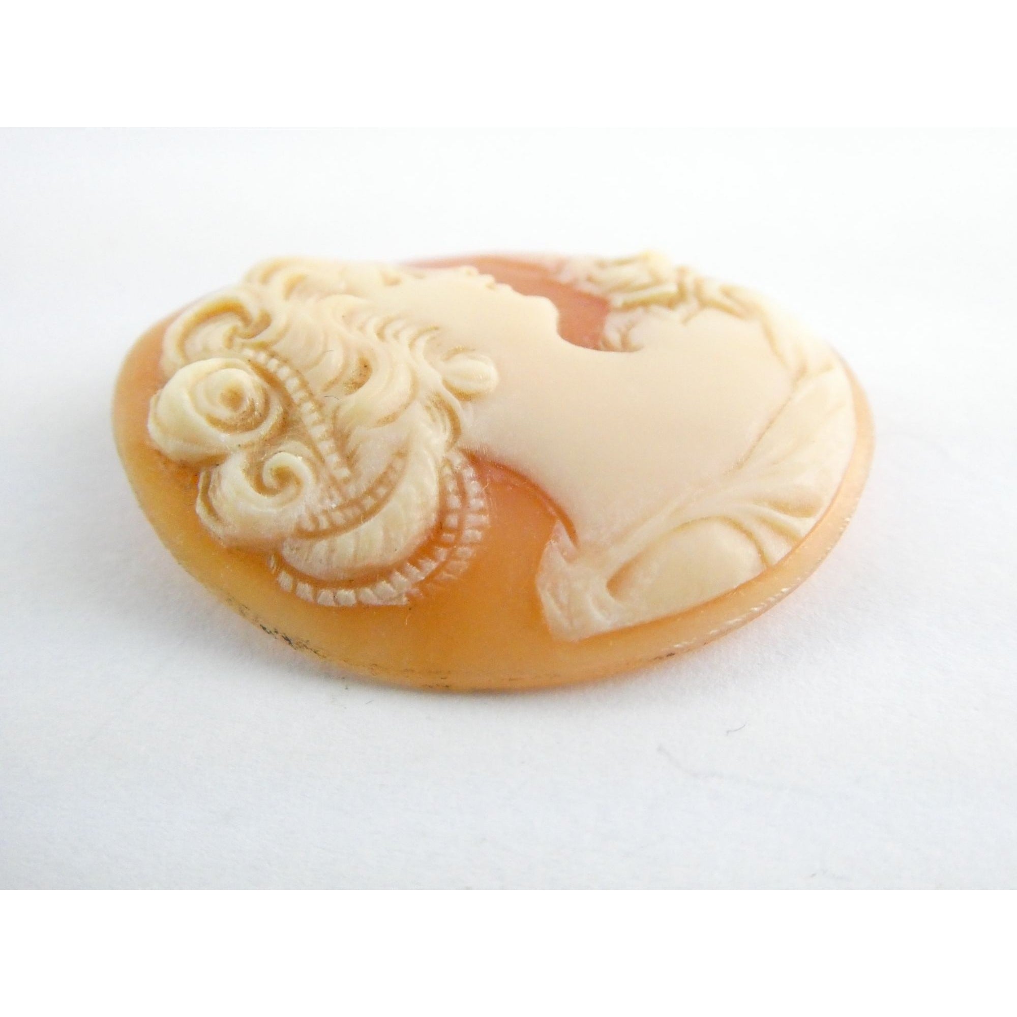 Vintage Loose Carved Carnelian Shell Cameo Woman Facing Right 29mm x 22mm 3.3g
