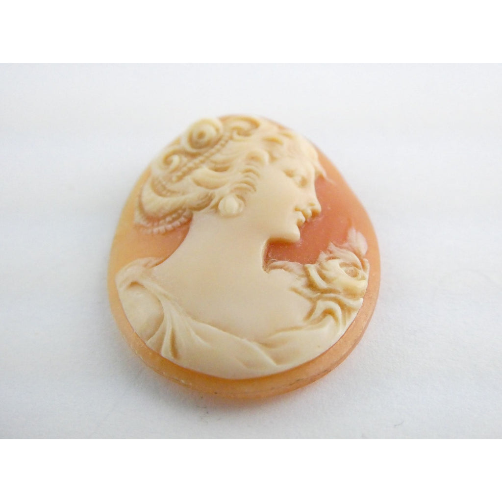 Vintage Loose Carved Carnelian Shell Cameo Woman Facing Right 29mm x 22mm 3.3g