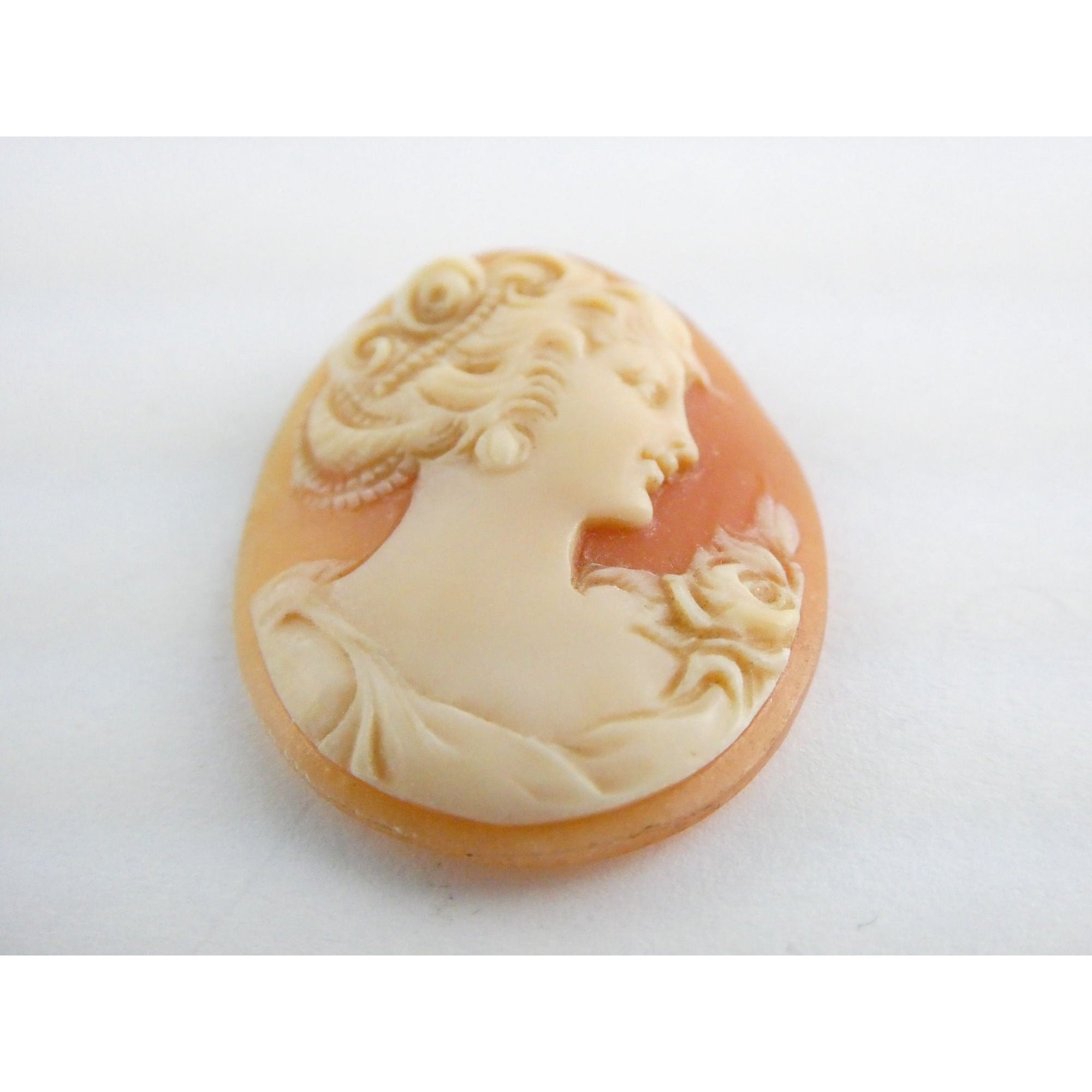 Vintage Loose Carved Carnelian Shell Cameo Woman Facing Right 29mm x 22mm 3.3g