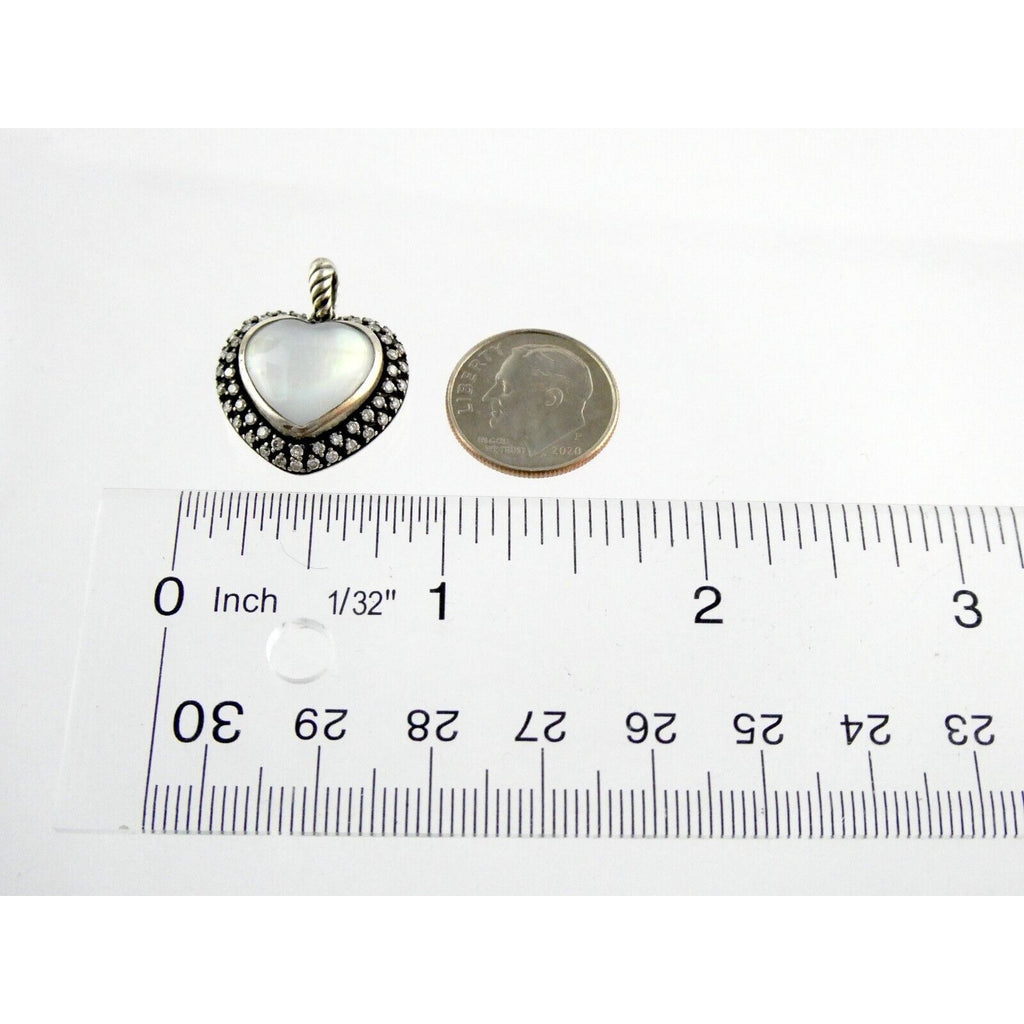 David Yurman Sterling Silver Mother of Pearl Heart Natural Diamond Halo Pendant