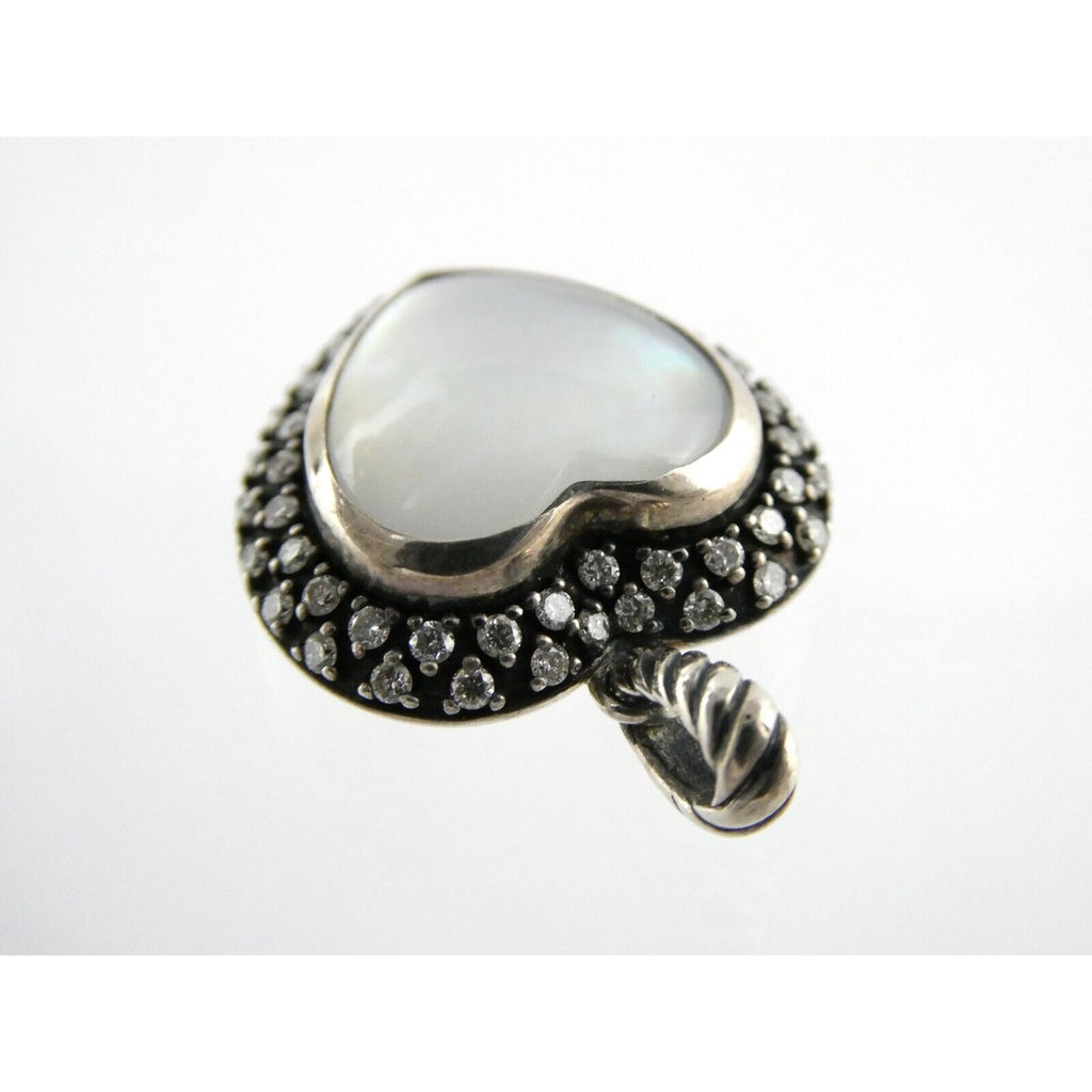 David Yurman Sterling Silver Mother of Pearl Heart Natural Diamond Halo Pendant