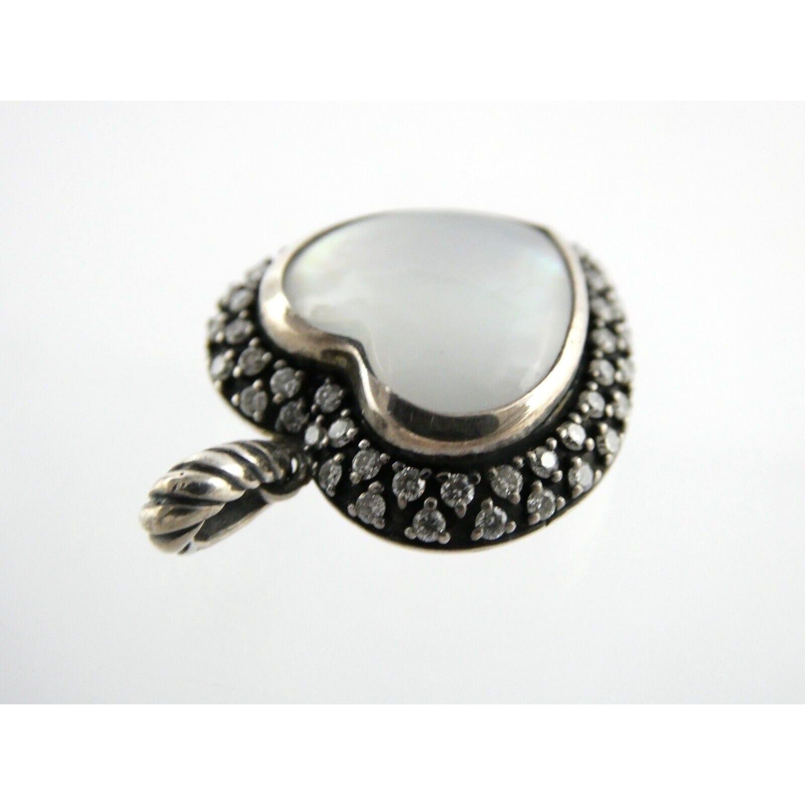 David Yurman Sterling Silver Mother of Pearl Heart Natural Diamond Halo Pendant