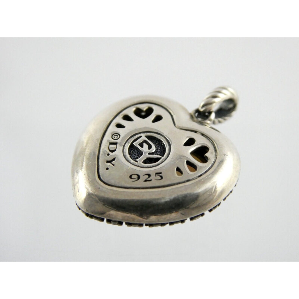 David Yurman Sterling Silver Mother of Pearl Heart Natural Diamond Halo Pendant