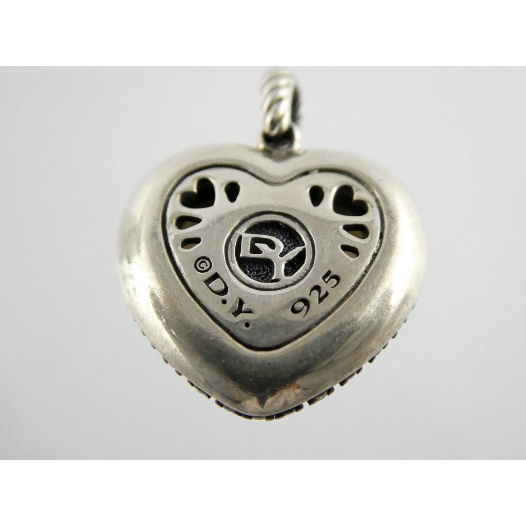 David Yurman Sterling Silver Mother of Pearl Heart Natural Diamond Halo Pendant