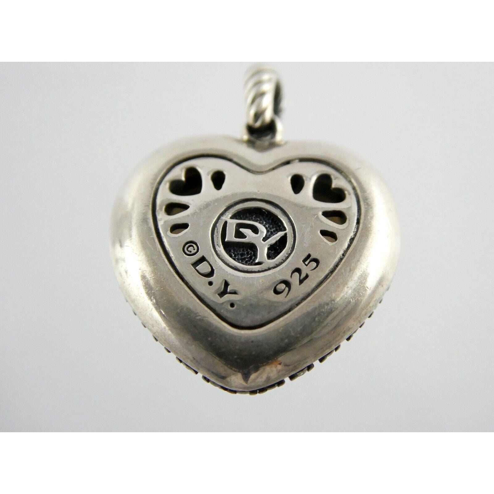 David Yurman Sterling Silver Mother of Pearl Heart Natural Diamond Halo Pendant