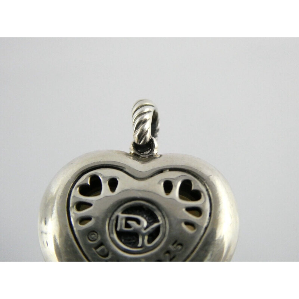 David Yurman Sterling Silver Mother of Pearl Heart Natural Diamond Halo Pendant