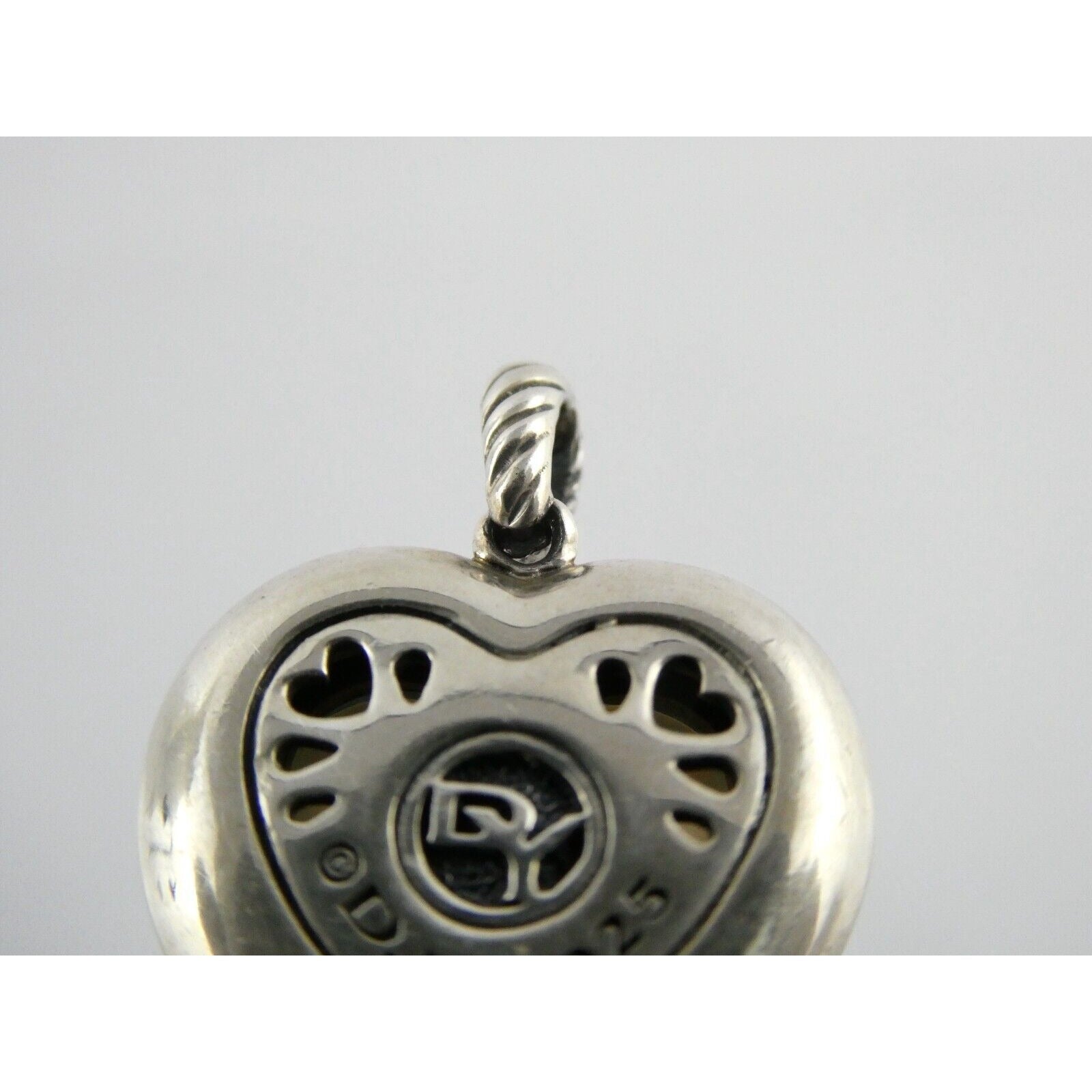 David Yurman Sterling Silver Mother of Pearl Heart Natural Diamond Halo Pendant