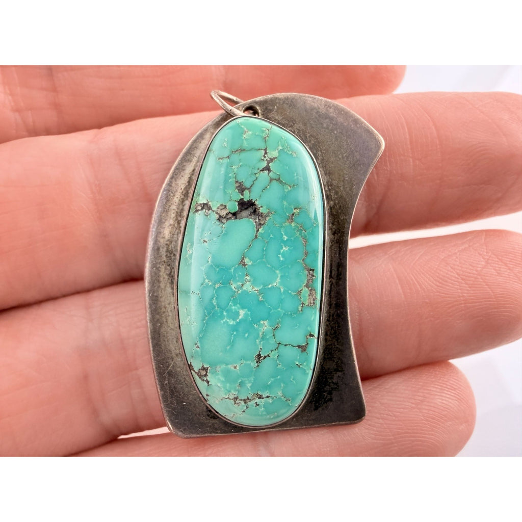 Vintage NA Southwestern Signed VA Turquoise Pendant Charm 10g 34mm Total Length
