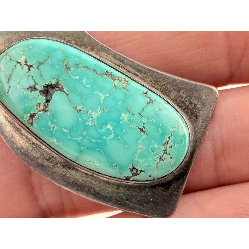 Vintage NA Southwestern Signed VA Turquoise Pendant Charm 10g 34mm Total Length