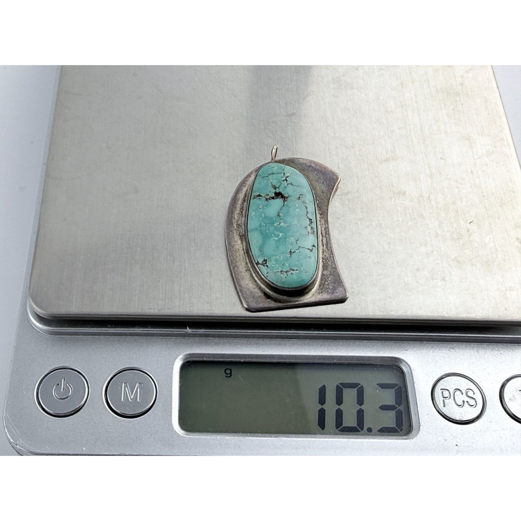Vintage NA Southwestern Signed VA Turquoise Pendant Charm 10g 34mm Total Length