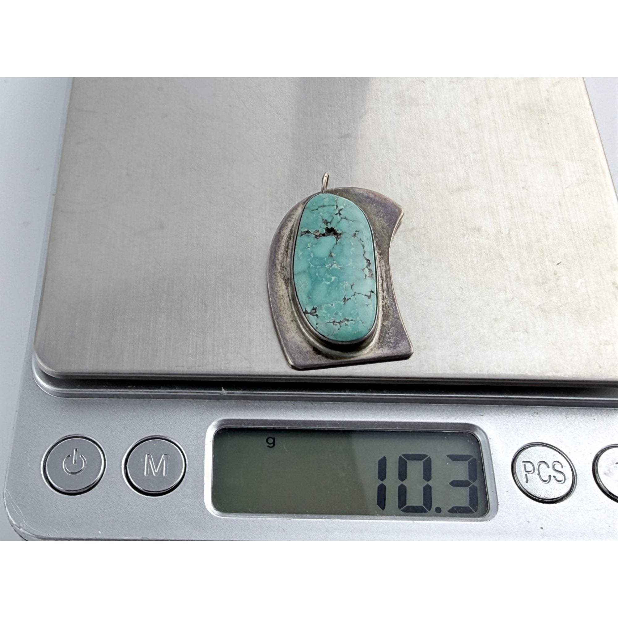 Vintage NA Southwestern Signed VA Turquoise Pendant Charm 10g 34mm Total Length
