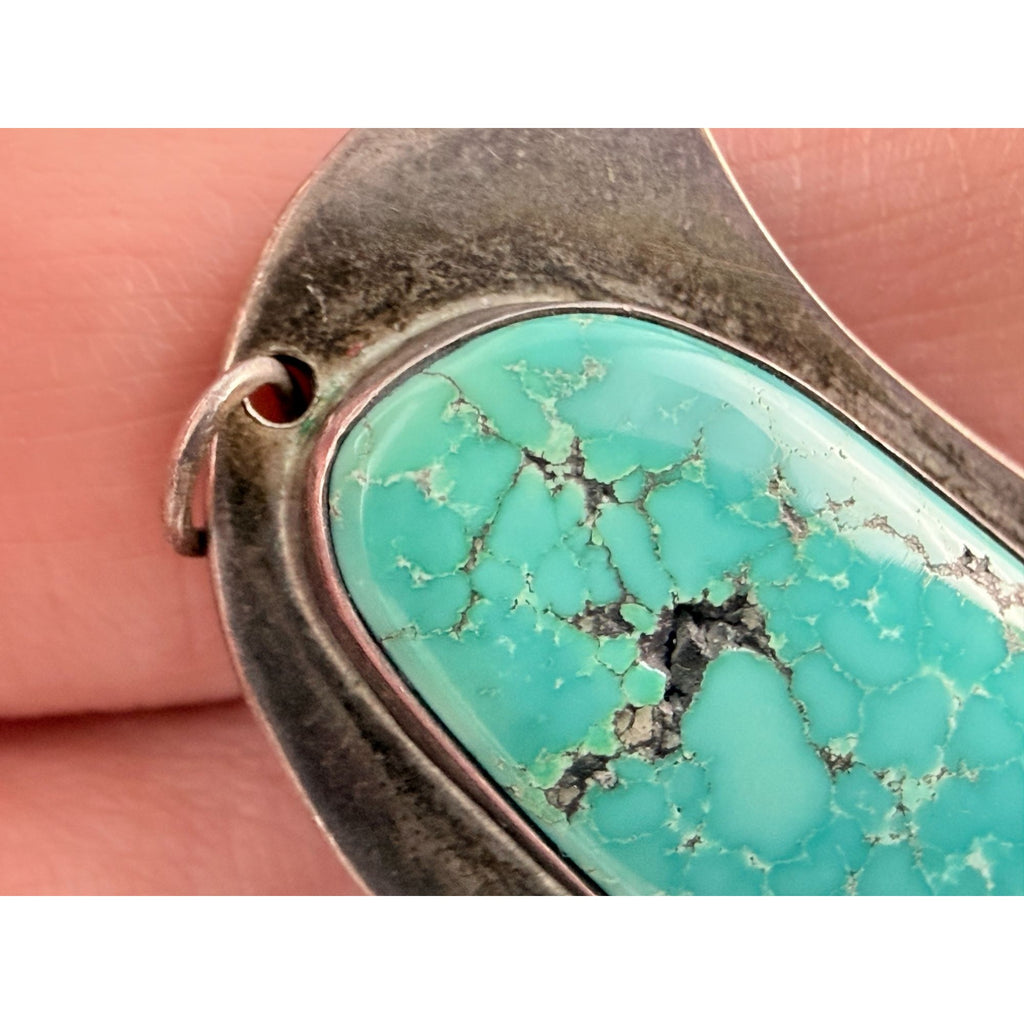 Vintage NA Southwestern Signed VA Turquoise Pendant Charm 10g 34mm Total Length