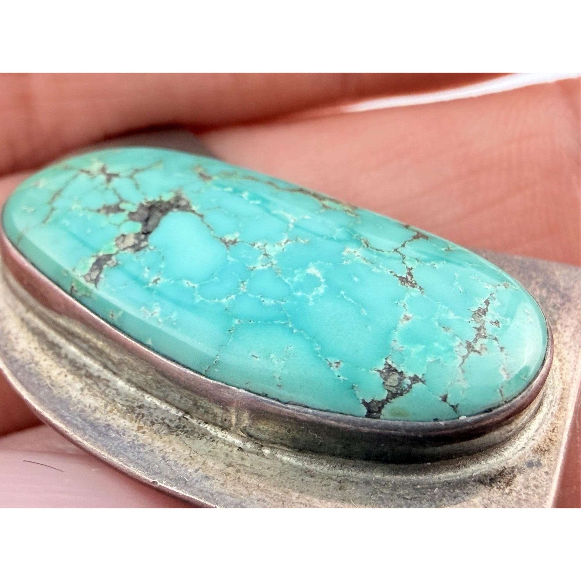 Vintage NA Southwestern Signed VA Turquoise Pendant Charm 10g 34mm Total Length