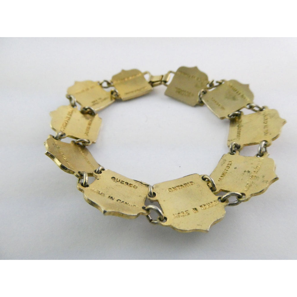 Vintage Canadian Provinces Enamel Crests Bracelet 7.5 Inches Canada Souvenir