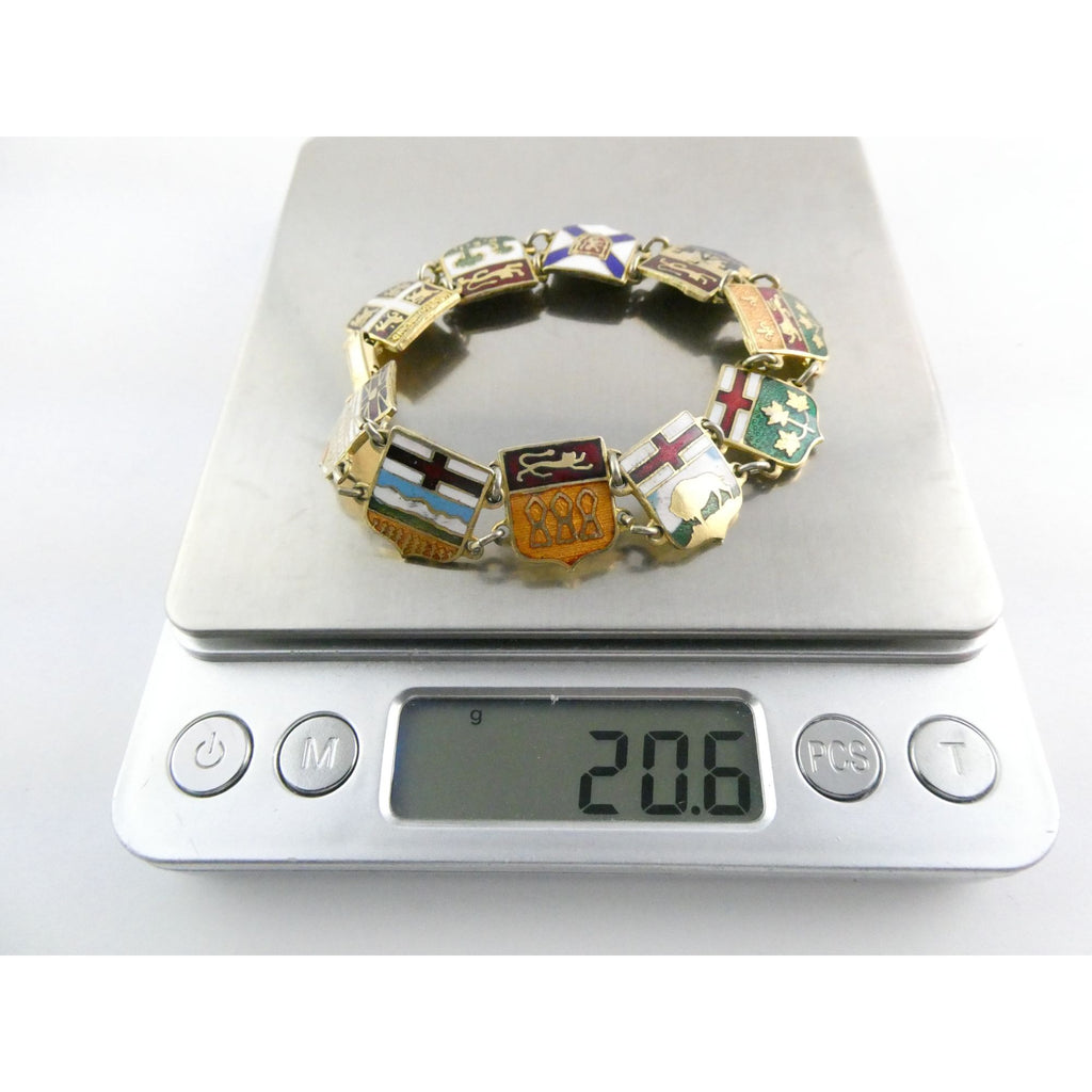 Vintage Canadian Provinces Enamel Crests Bracelet 7.5 Inches Canada Souvenir